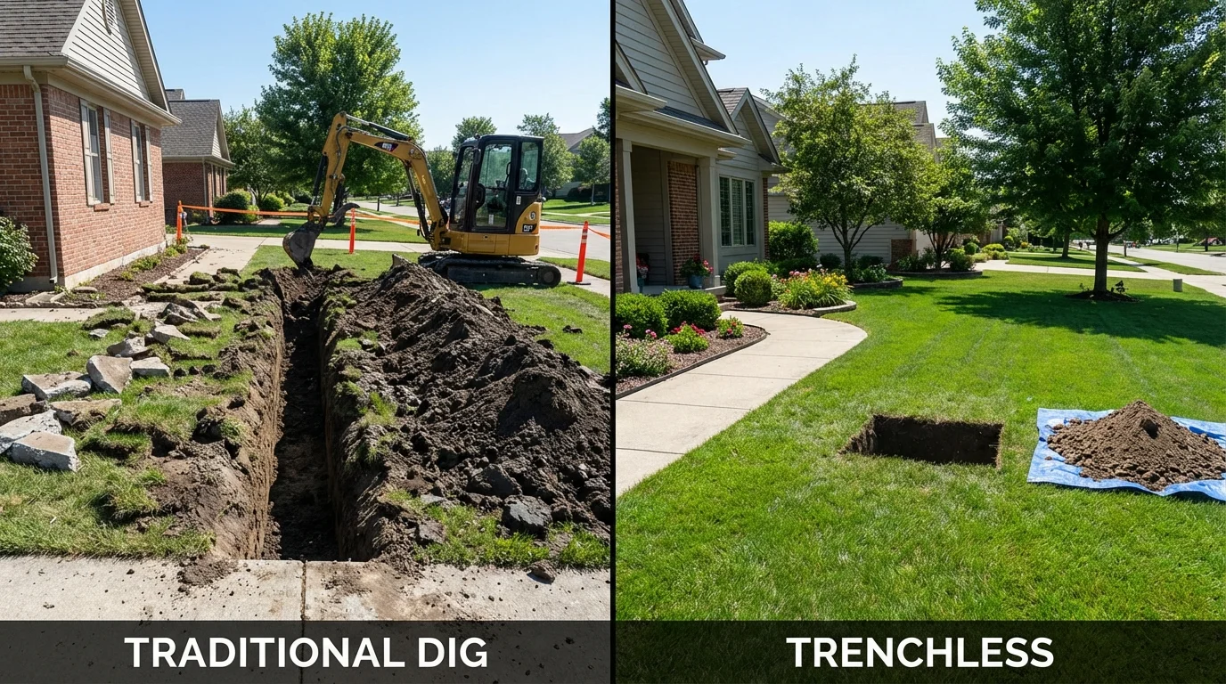 Trenchless sewer repair with minimal yard damage versus traditional excavation in Williamsport, MD